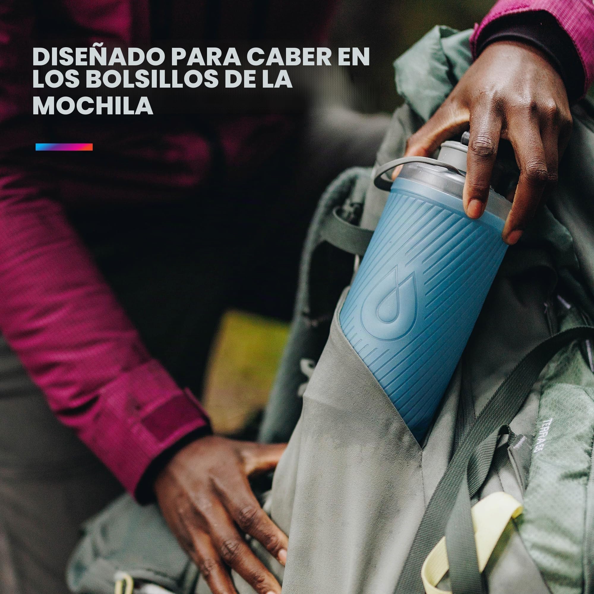 Hydrapak Flux - Botella de agua de senderismo plegable (750 ml) - Tapón de rosca sin BPA, ultraligero y antiderrames, color rojo secuoya