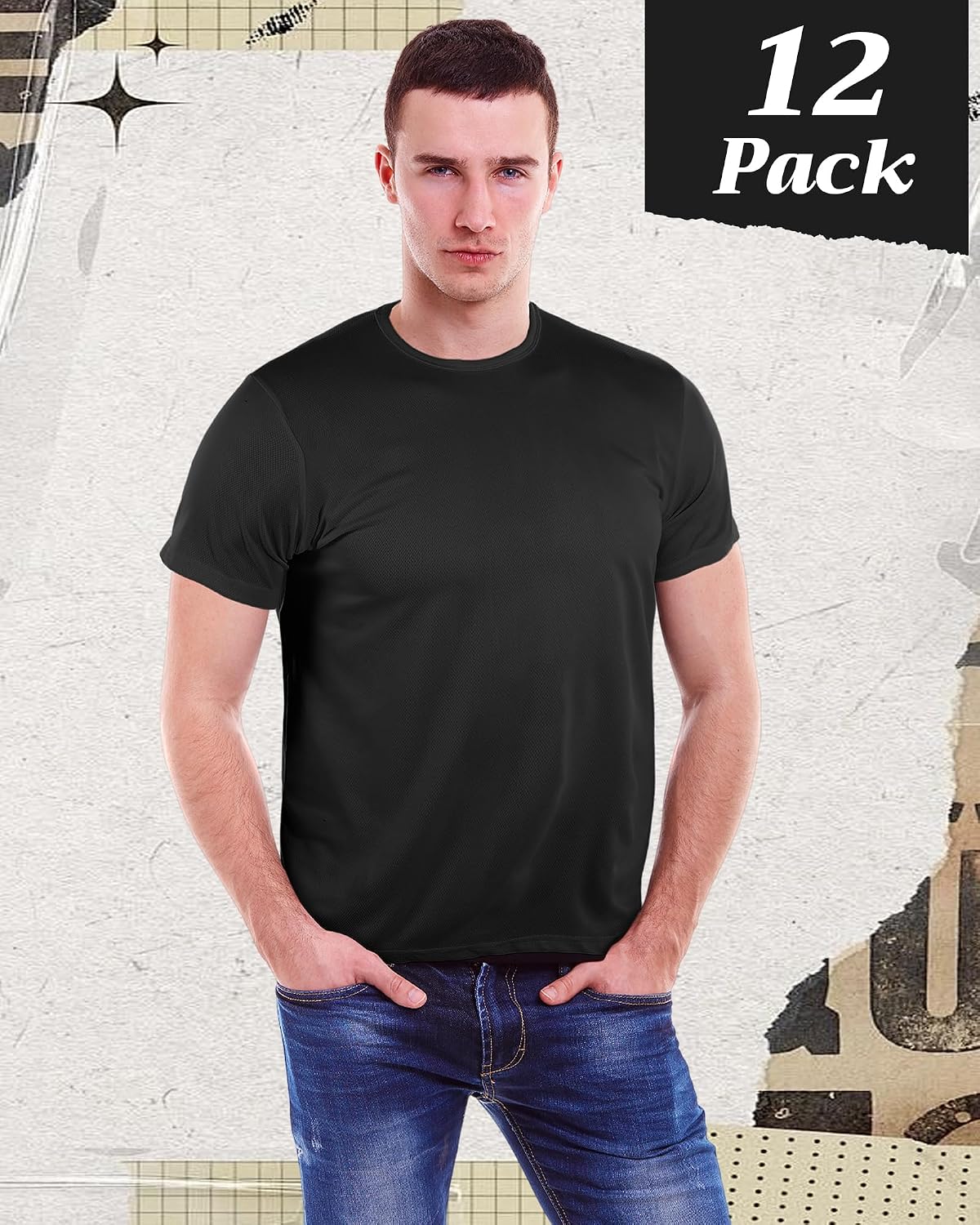 JaGely 12 Pcs Black Unisex Adult Workwear T-Shirts Bulk Men's Crew Neck T-Shirt Tees Construction Work Short Sleeve Shirts