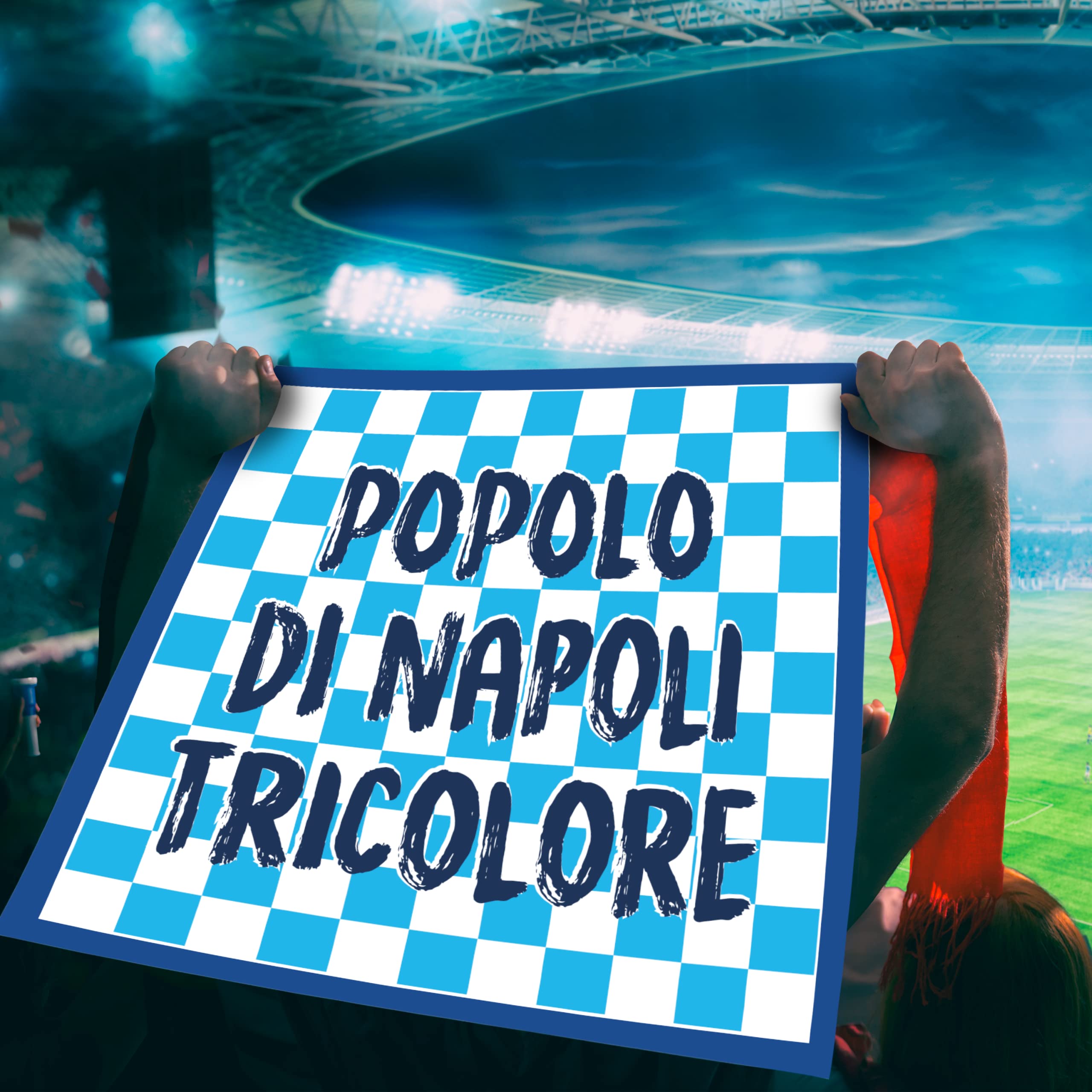 Bandiera 4° Scudetto Popolo di Napoli - Bandiera "A Scacchi" 60x60 cm - Gadget 4° Tricolore - Regalo Tifoso Calcio