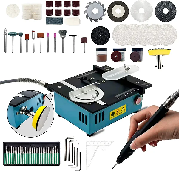 Mini Table Saw for Crafts with Dual 795 Motors & Switches, 200W 12,000RPM Adjustable Height Small Saw with Accessories for DIY Wood working, Jewelry, Resin, and Model Making