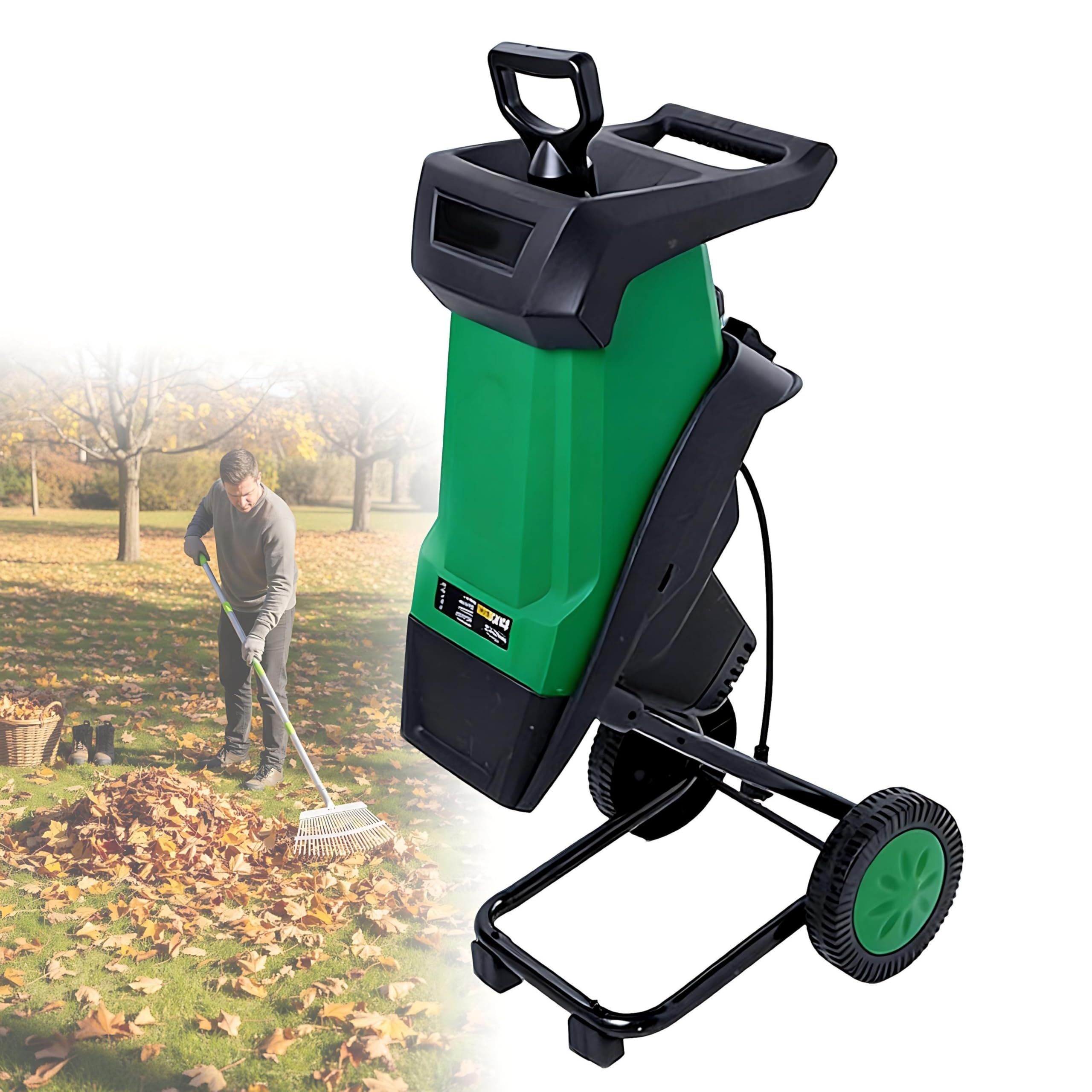 Trituradora de Ramas de jardín, trituradora de Ramas,Cuchilla Doble rotativa Reforzada,4500 RPM,Capacidad de Corte de 40 mm,protección contra sobrecarga,para Limpieza de Jardines compostaje