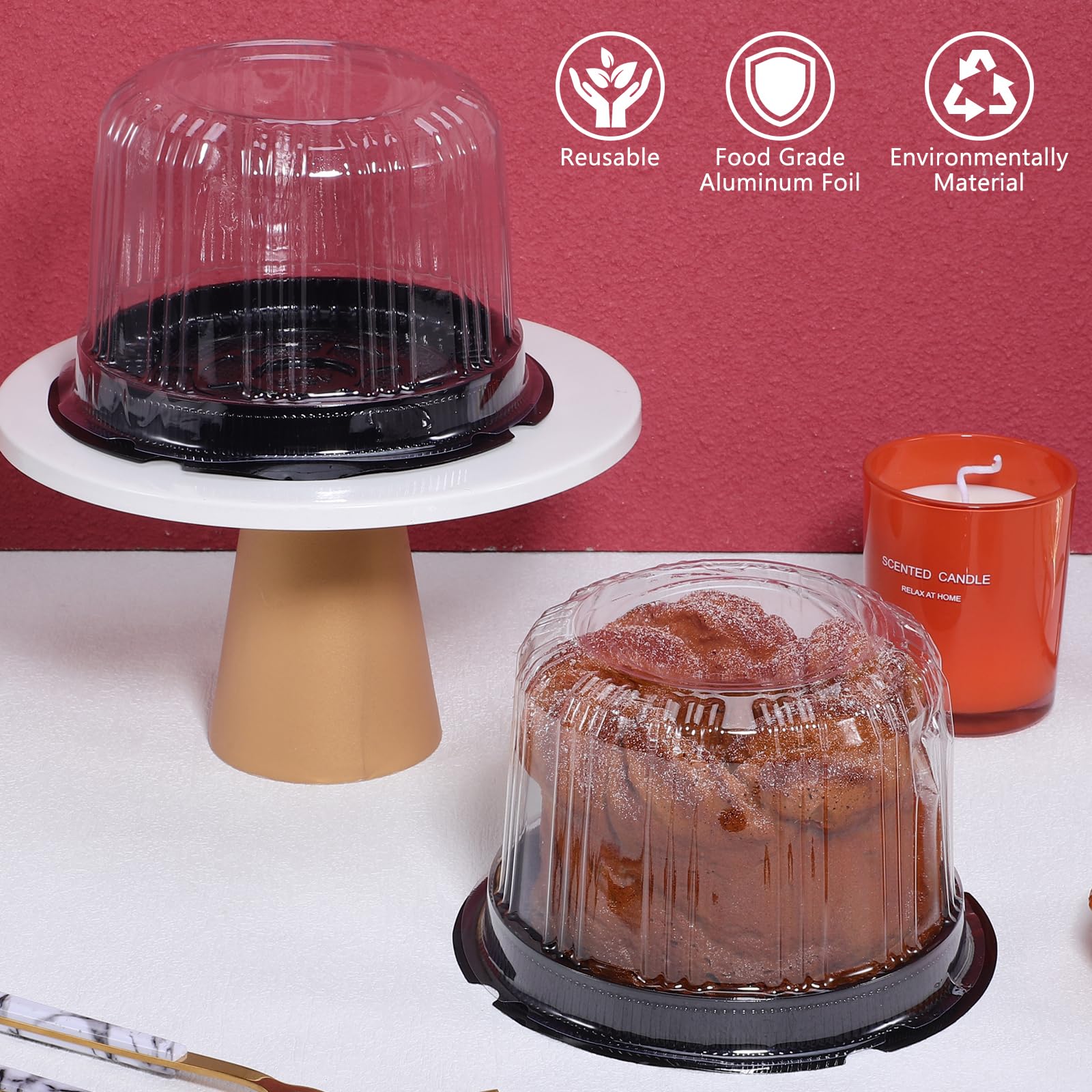 Kichvoe Contenedores de plástico para tartas con tapas, 10 soportes redondos transparentes para tartas con cúpula, soportes para tartas de 4 pulgadas