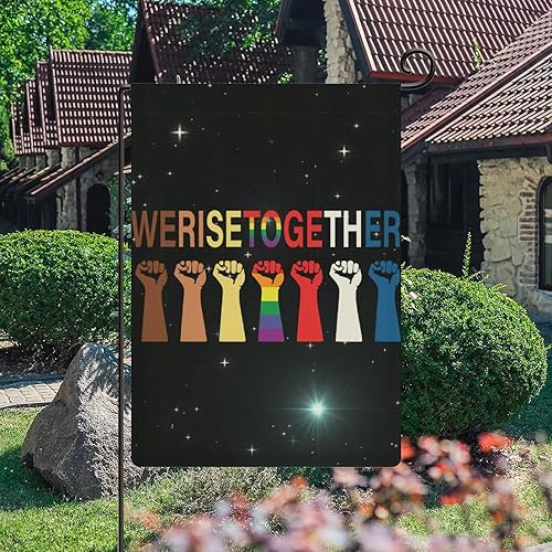 Woguangis Bandera de jardín con texto en inglés We Rise Together, bandera de jardín con la leyenda We Rise Together, decoración para exteriores,