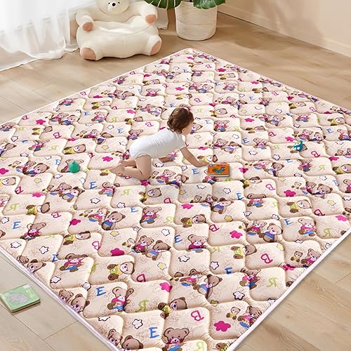 Tiankehan Tapete de juego para bebé de 79 x 63 pulgadas, de espuma más gruesa de alta calidad, de una pieza, tapete antideslizante para gatear,