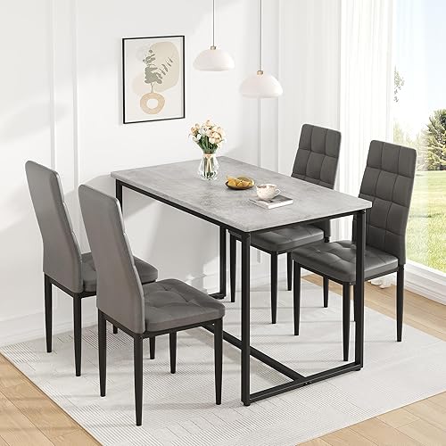 Miniatura 2 de Juego de 4 sillas de mesa de comedor para 4, juego de 4 sillas de mesa de cocina de mármol sintético de PVC con piel sintética tapizada, fácil de