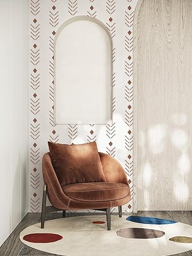 Miniatura 6 de Ismoon Papel tapiz geométrico para despegar y pegar, papel de contacto geométrico beige, papel de pared moderno con punta de flecha roja, papel