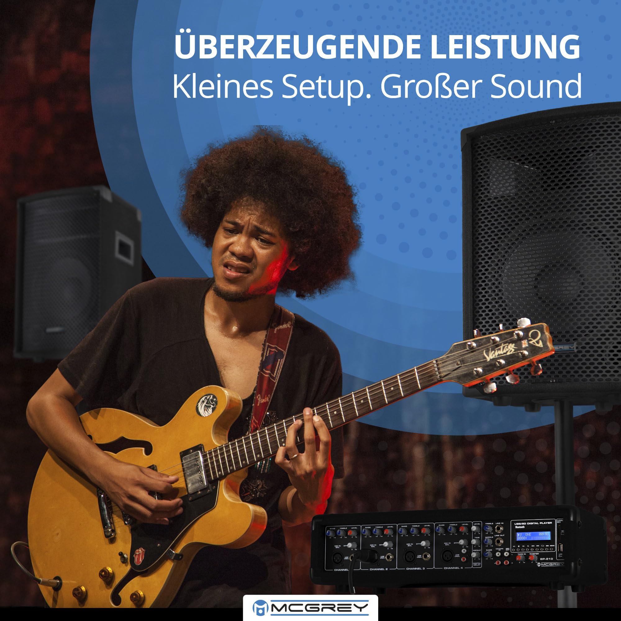 McGrey BP-210 Bandpack PA-Anlage 4-Kanal Powermixer Bluetooth 2-Wege-Lautsprecher 10" Woofer Horn 100 Watt