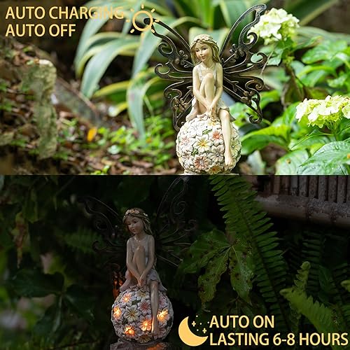 Miniatura 6 de Decoración de Jardín de Hadas Florales, Estatuas de Hadas de Jardín al Aire Libre, Accesorios de Figurina de Hadas al Aire Libre con Energía Solar,
