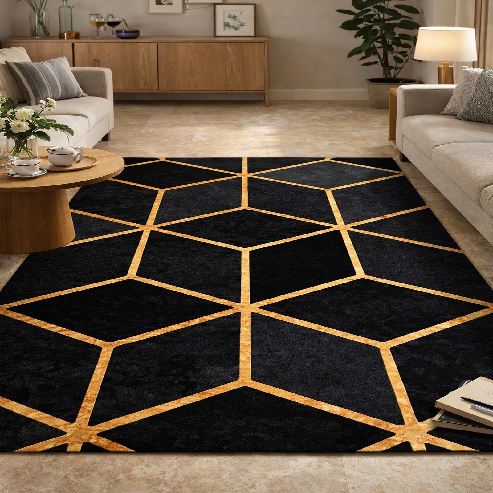 Alfombras para sala de estar y dormitorio Rururug para decorar pasillos con estilo dorado moderno