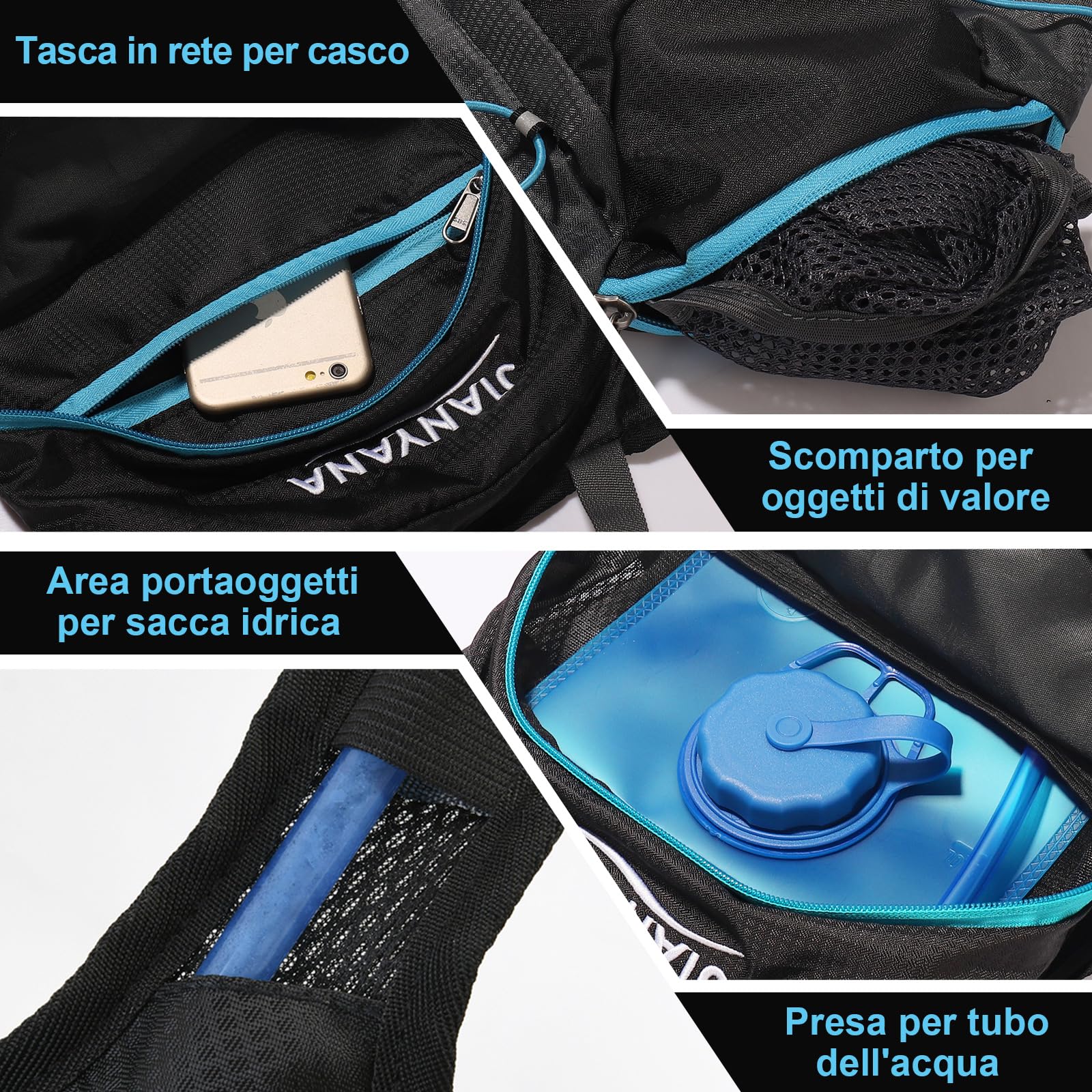 JIANYANA Zaino idrico pieghevole da 2 litri, nero, 550 g, adatto per ciclismo ed escursionismo. (Nero)