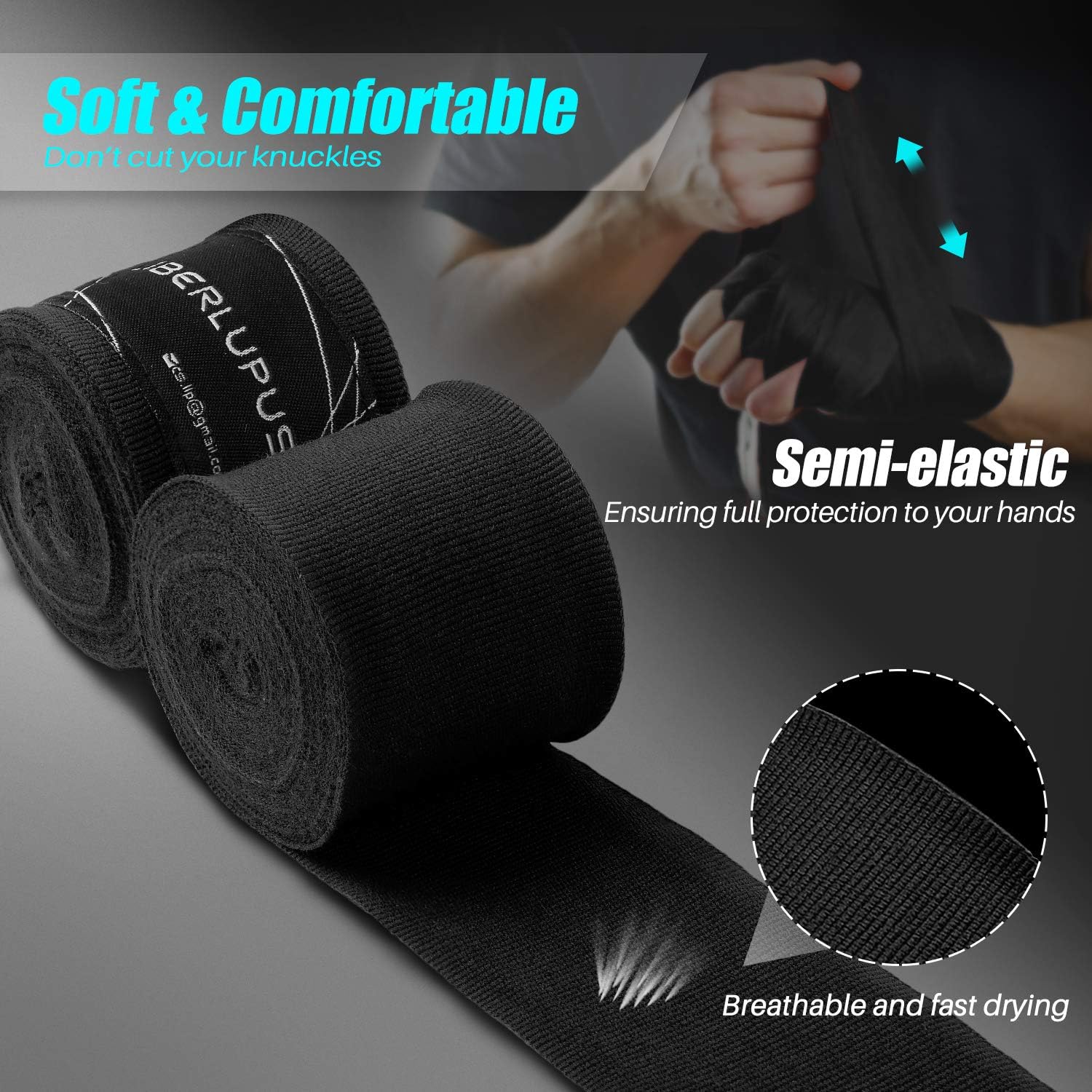 LIBERLUPUS Elastic Professional 120/180 Inch Hand Wraps for Men Women, Boxing Gloves Martial Arts Wraps with Hand & Wrist Support, Stretch Boxing Handwraps for Kickboxing Muay Thai MMA (Pair) : Sports & Outdoors