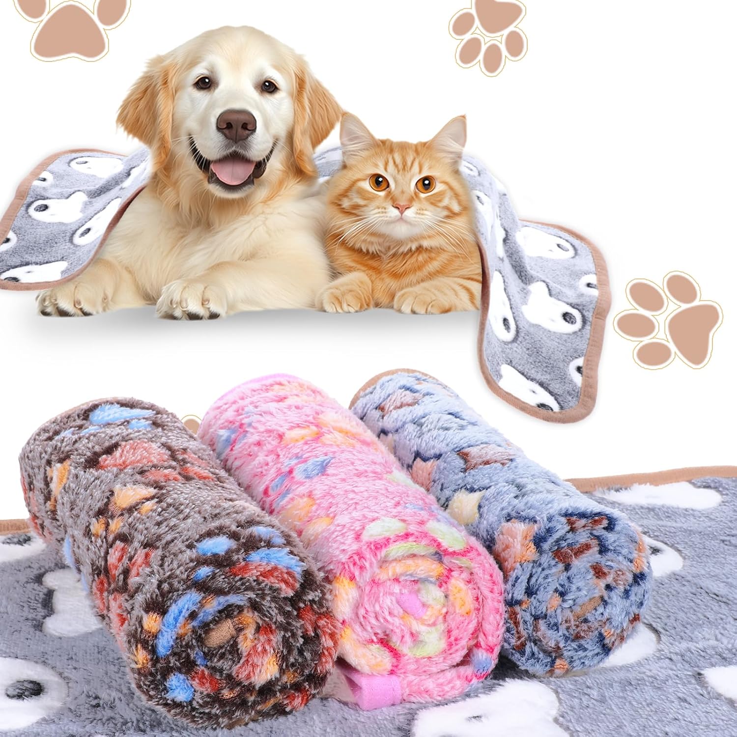12 Pcs Dog Blanket Pet Paw Print Fleece Blanket Cat Soft Warm Sleep Mat Guinea Pig Cage Liners Small Medium Whelping Pet Essentials for Pet Grooming Shop Girl Boy Puppy - Image 7