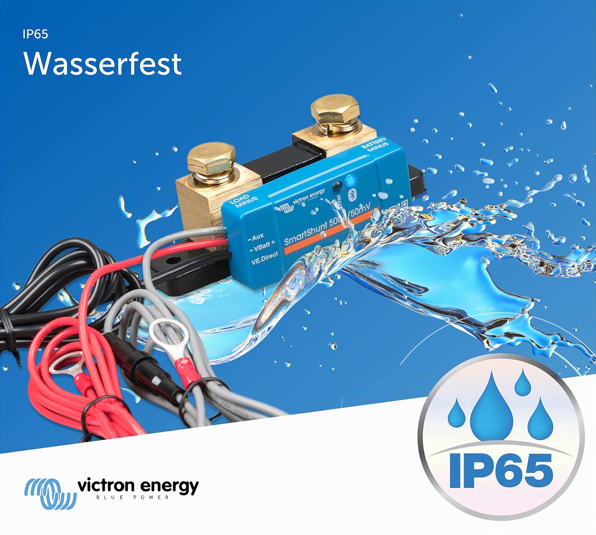 Victron Energy SmartShunt IP65 Batteriewächter (Bluetooth) - Victron Shunt - Batteriemonitor - 6.5V-70V - 500 Amp