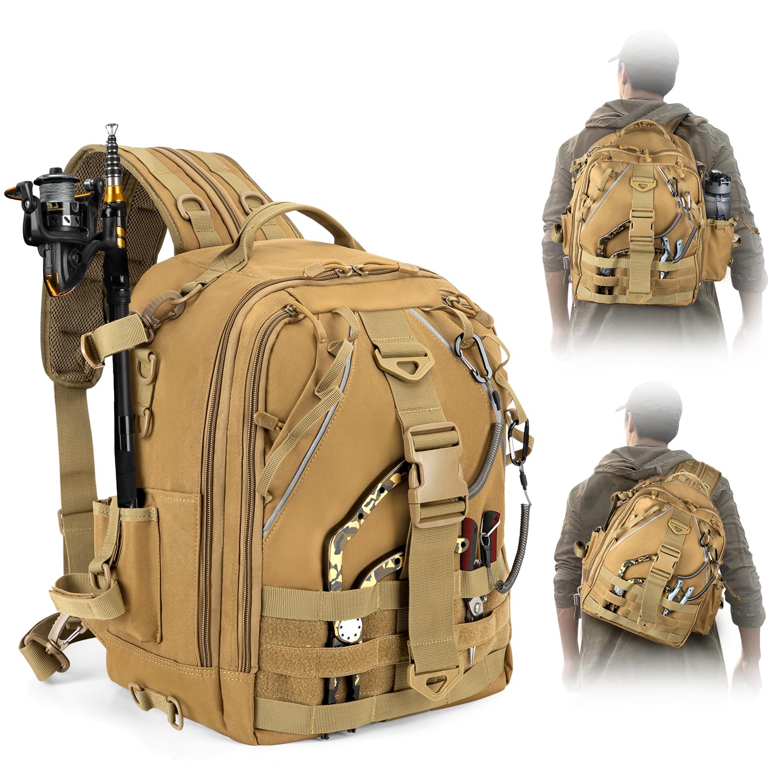 Jueachy ueachy Fishing Tackle Backpack: Water-Resistant Fishing Backpack with Rod Holder Shoulder Storage Bags