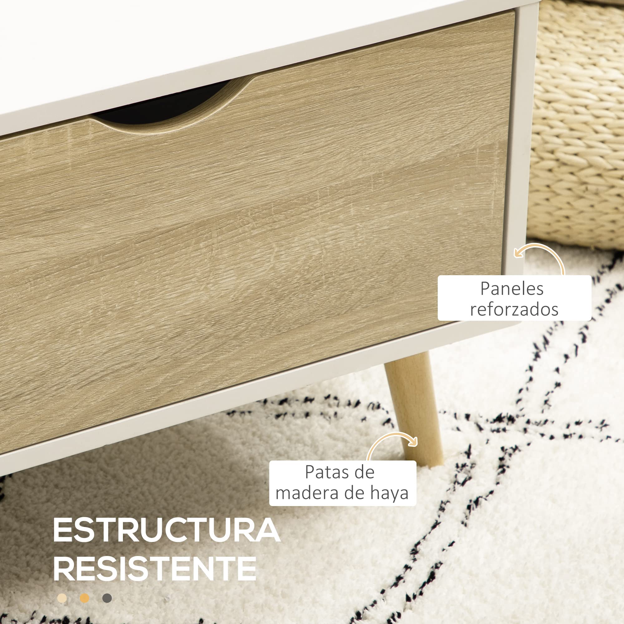 HOMCOM Mesa de Centro Mesa de Salón con 2 Cajones 106x58x39,5 cm Blanco