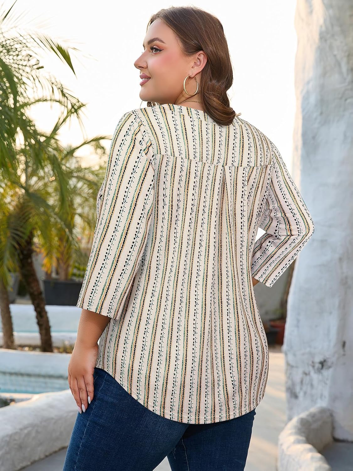 Siddhe Womens Plus Size Tops Button 3/4 Sleeve V Neck Blouses Dressy Casual Tunic Tops for Curvy Women Loose Fit XL-5XL - Image 3