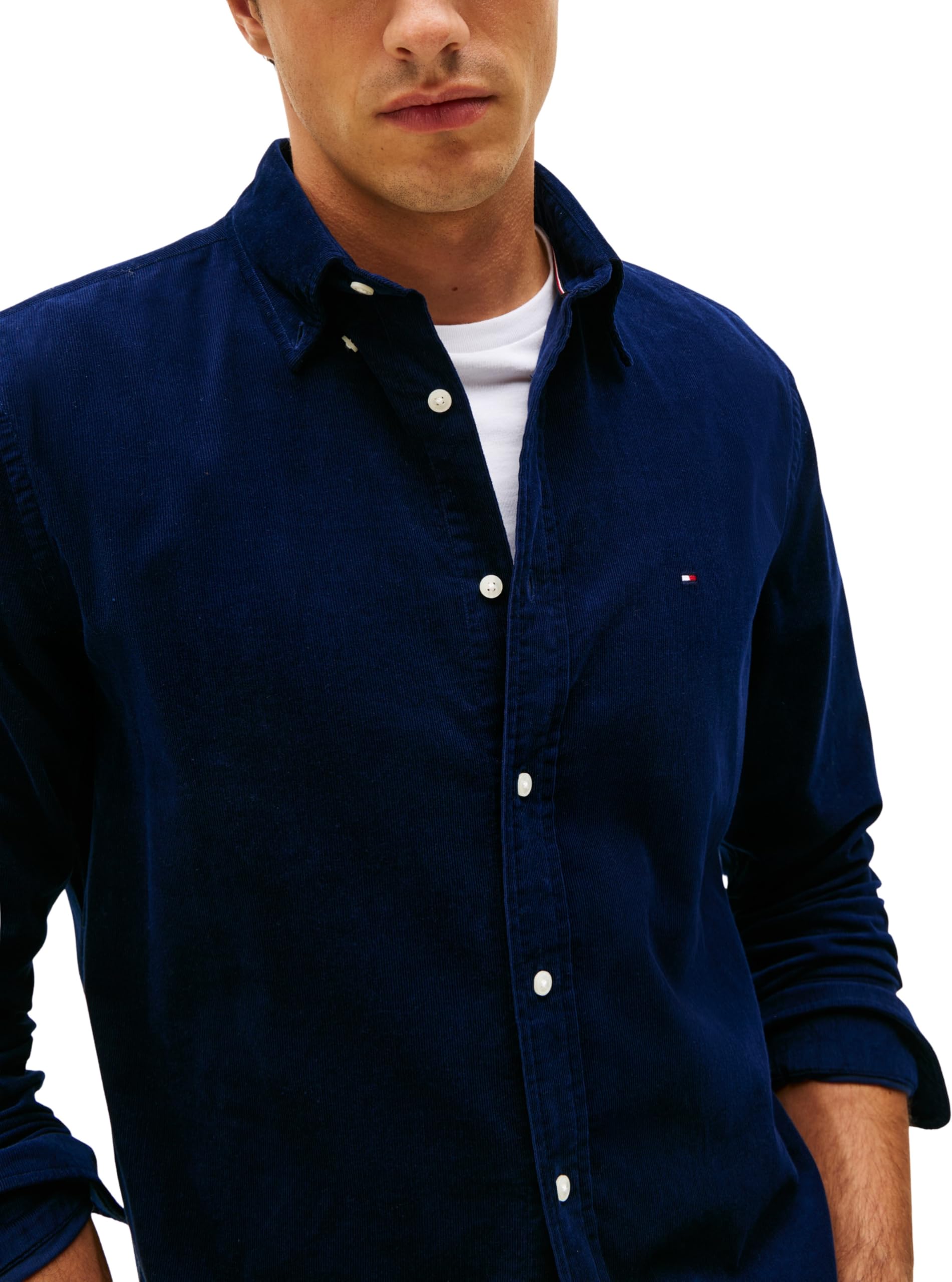 Tommy Hilfiger Męska koszula ze sztruksu RF MW0MW40486 L/S, niebieska, XXL, Niebieski (Imperial Navy), XXL
