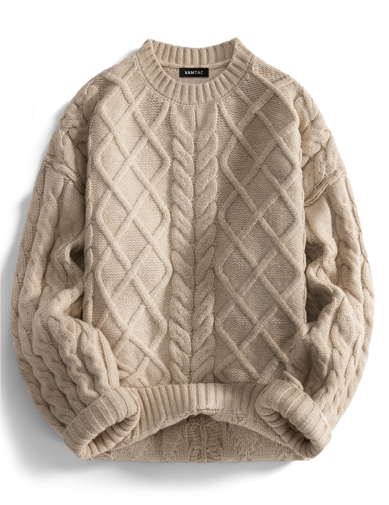 Vamtac Vintage Sweaters Crewneck Cable Knit Sweater Soft Warm Pullover Oversized Chunky Jumper Fall Winter Trendy Tops