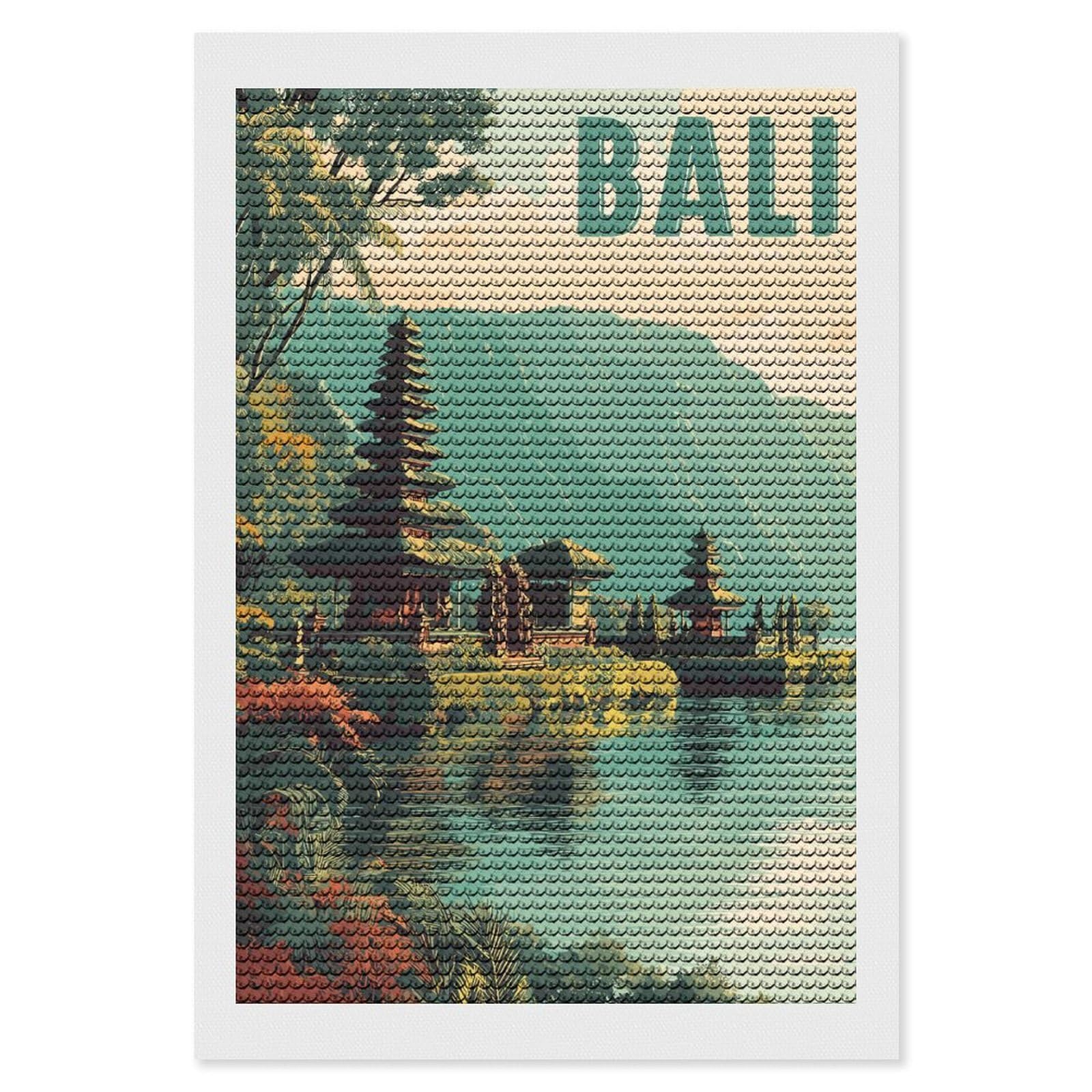 Junmoney Bali Travel (8) Diamond Painting Canvas Set 8"x12", Satisfying Creative Project, Easy to Follow Symbols, Fun Craft Experience