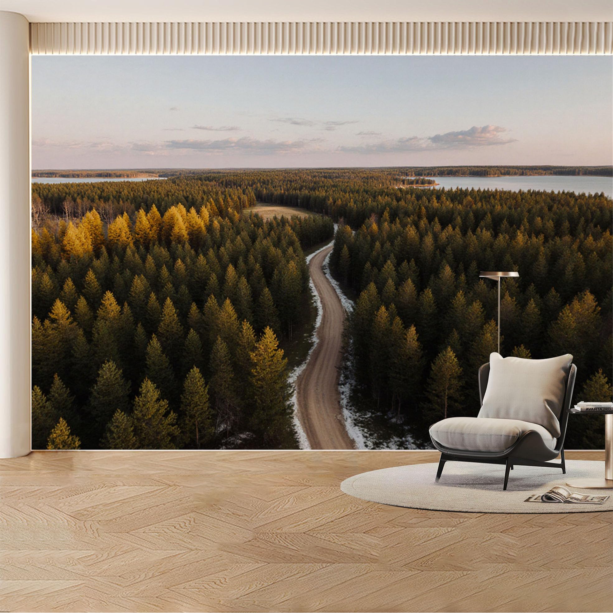 Kayorowalls Bh20260527755 Custom Wall Mural Wallpaper Forest Road Lake Landscape Nature Large Wall Art Sunset Removable Selfadhesive Large Photo For Living Room， Bedroom， Office