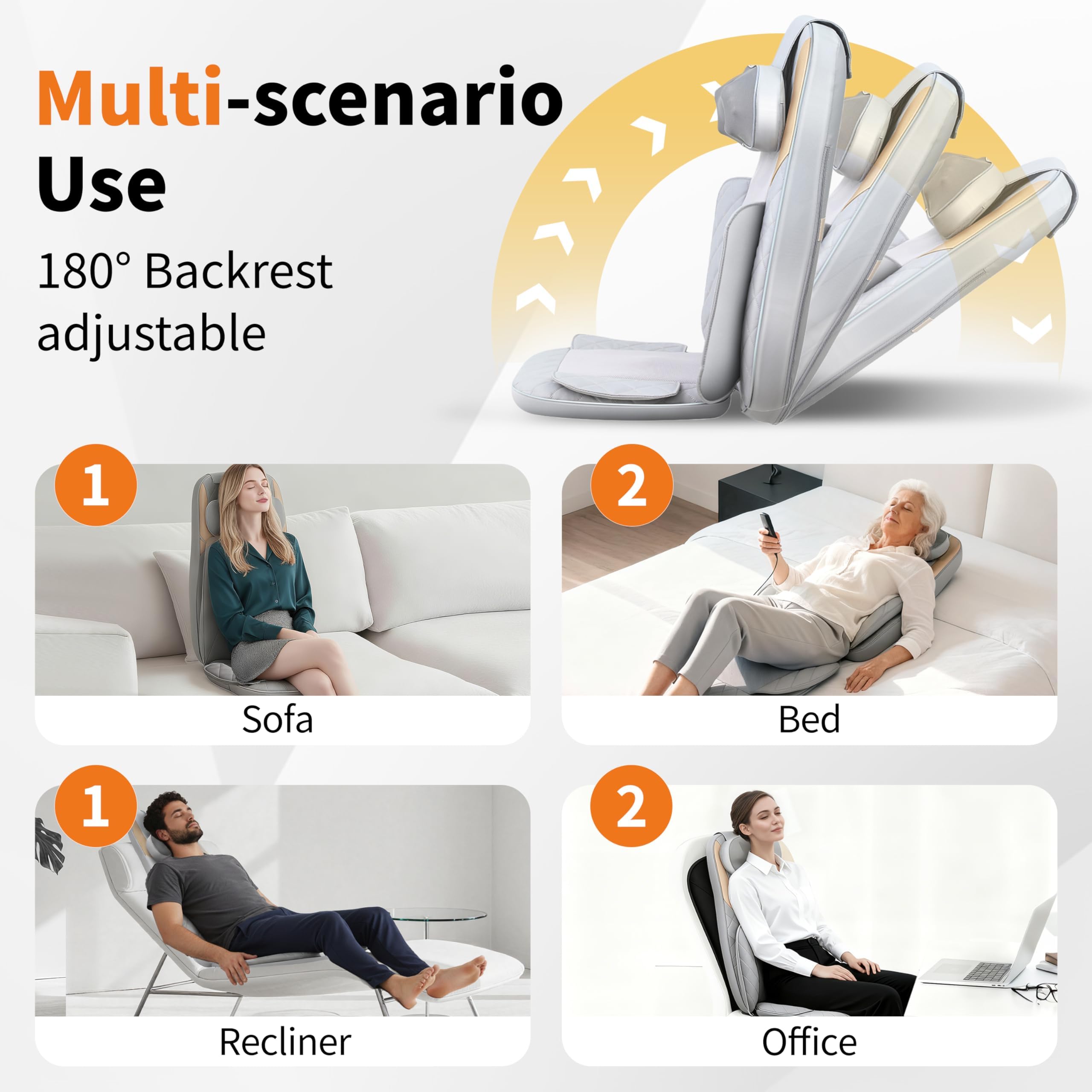 Shiatsu Nacken- und Rückenmassagegerät mit Wärme, 2D&3D Kneten Rückenmassagegerät für Müdigkeit Entlastung Tiefengewebe, Tragbares Rückenmassagegerät für Stuhl, Einstellbare Nackenmassage mit