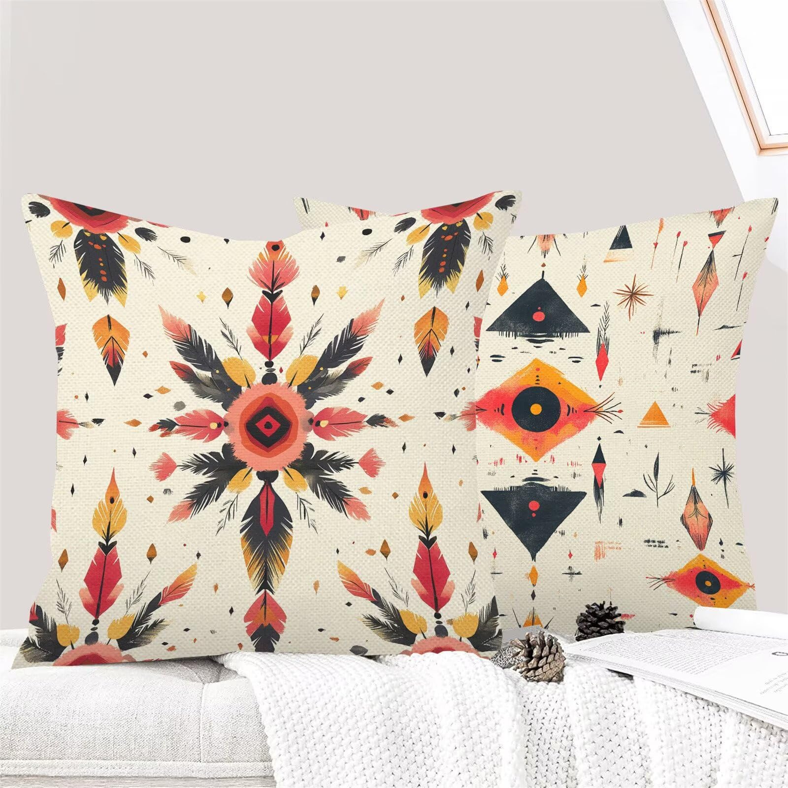 Juego de 4 Fundas Cojines Crema Bohemia 45x45 cm Fundas Cojines, Decoración Moderna Cojin Exterior, para Sofá salón Cama Sillas Decoración, Cuadrado Terciopelo Sofá Cojín Exterior (Sin Almohada) m-430