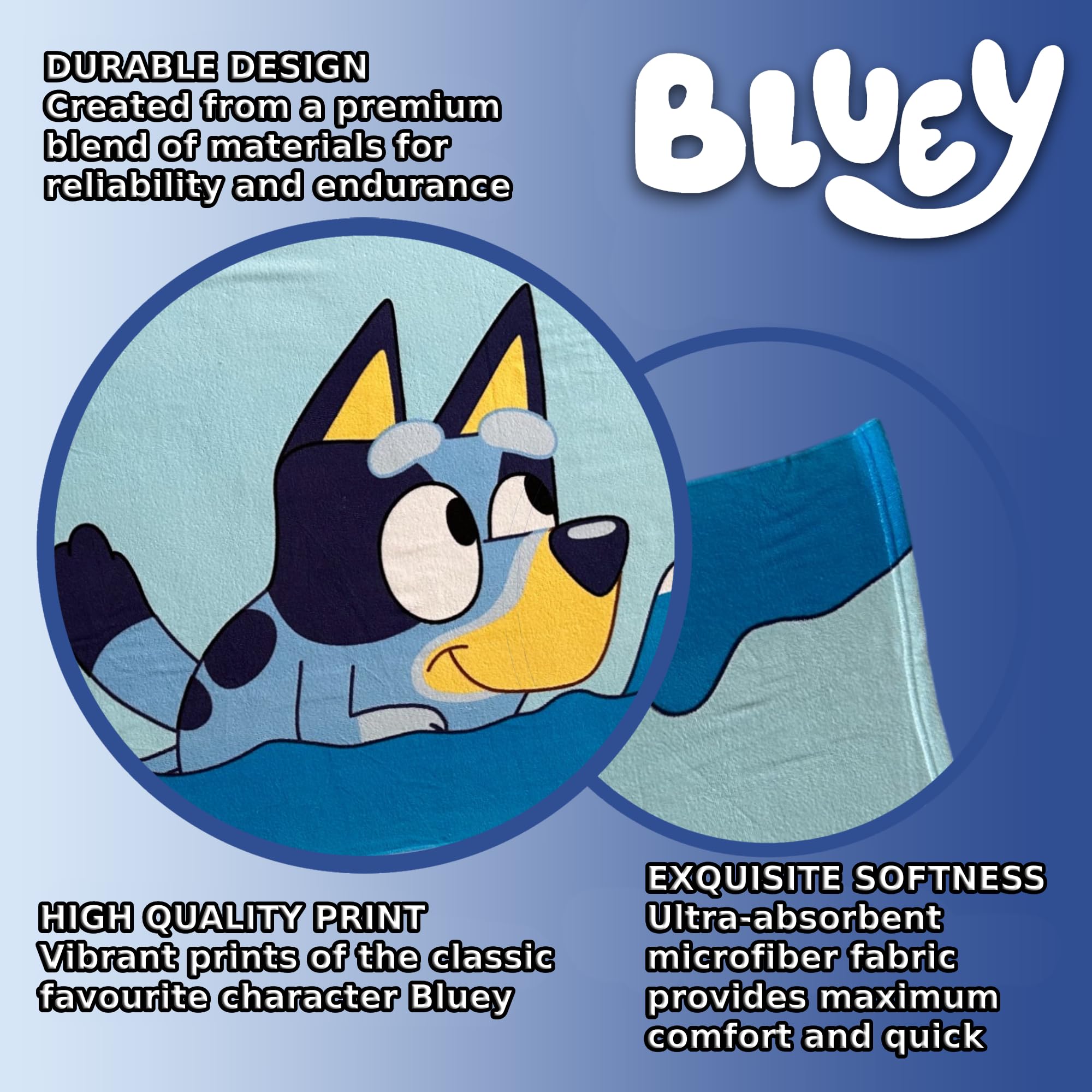 Serviette De Plage Bluey 70x140 Cm - 100% Coton Enfant - Bleu/Sable Chien Renard