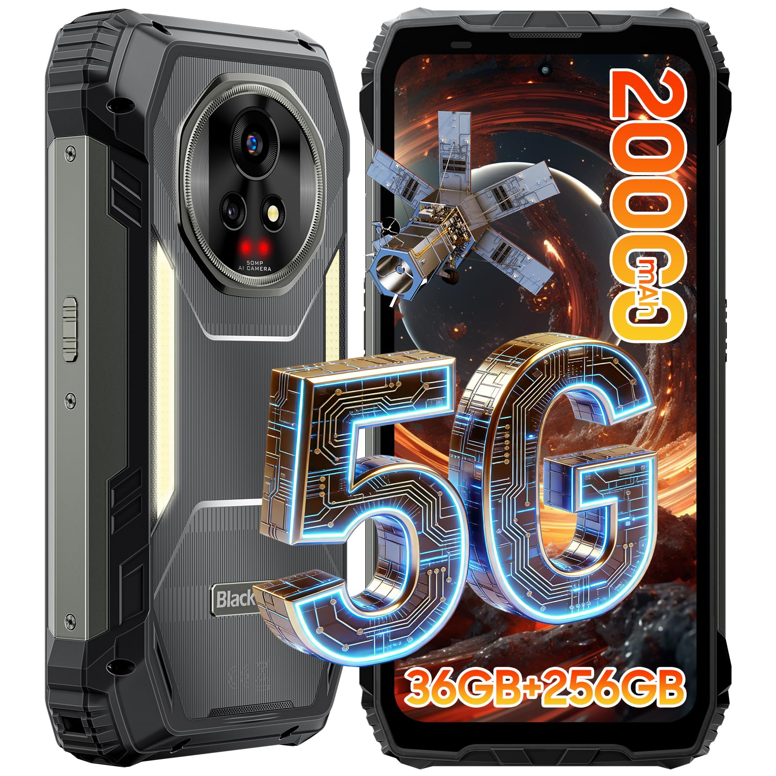 Blackview Xplore 2 Satellite 5G Rugged Smartphone, 20000mAh-Android 15 Unbreakable Phone, 36GB+256GB/2TB, 50MP+50MP+20MP Rugged Mobile Phone, 6.73 Inch FHD 3.2K AMOLED, IP69K/NFC/GPS/Camping Light