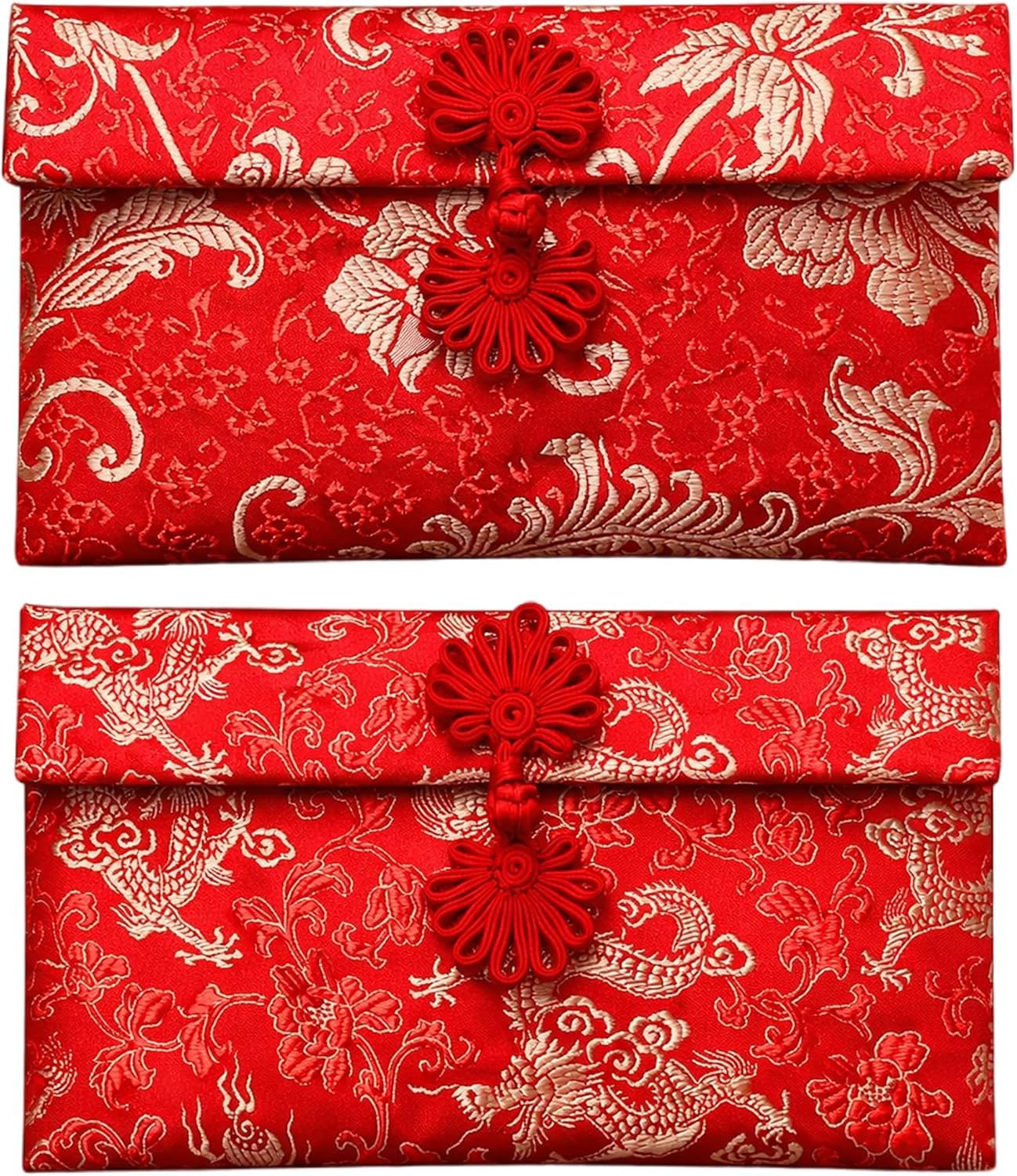 Chinese Red Envelopes, 2 Pack Traditional Silk Chinese Wedding Red Envelope, Lucky Money Envelope for Festivals & Wedding Gifts, Large Elegant Hongbao Money Envelope 7.5 x 4.3 Inches