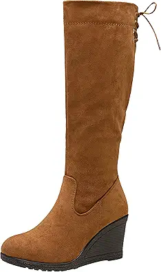Vepose Women's 9651 Knee High Boots Fashion Wedge Heel Calf Boot for Women