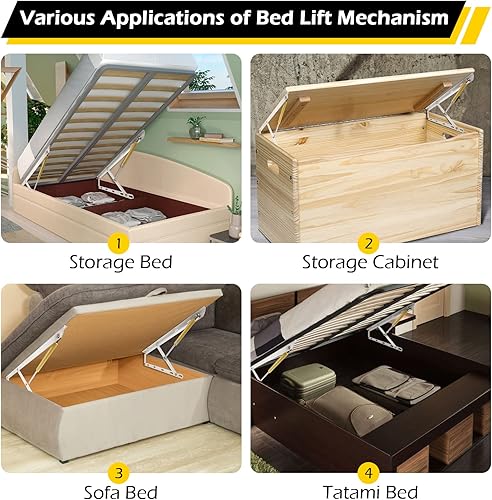 Miniatura 9 de Dyna-Living Black & White Bed Lift Mechanism 2.03FT Hydraulic Bed Lift Kit 22kg48.5lbs Load Capacity Pneumatic Gas Spring Bed Lift