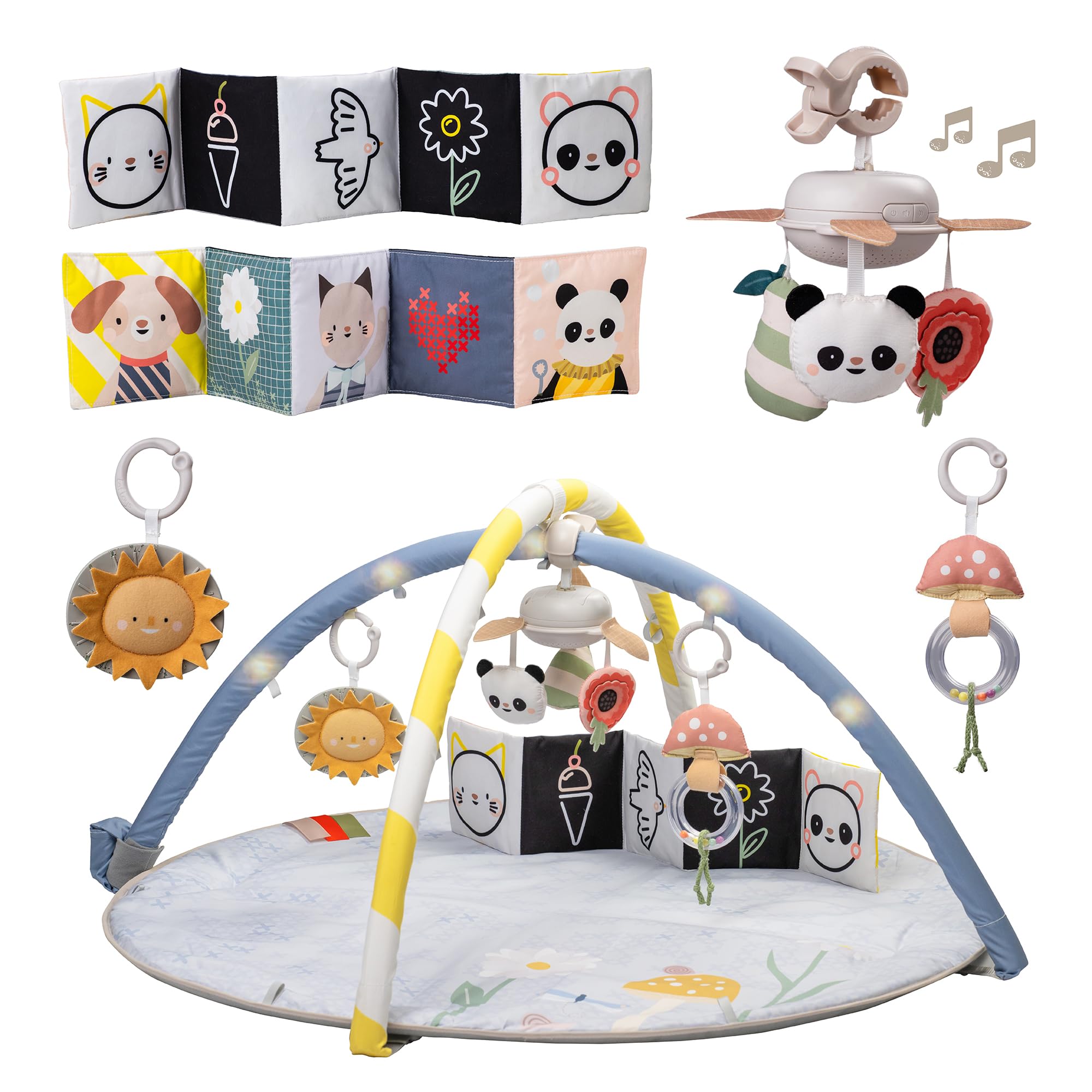 Taf Toys Fantasy Bloom Fitnessstudio.LED Lichterbögen, tragbares Musik-Mobile (20 Minuten beruhigende Melodien), sensorisches interaktives Spielzeug, doppelseitiges Babybuch & weich gepolsterte