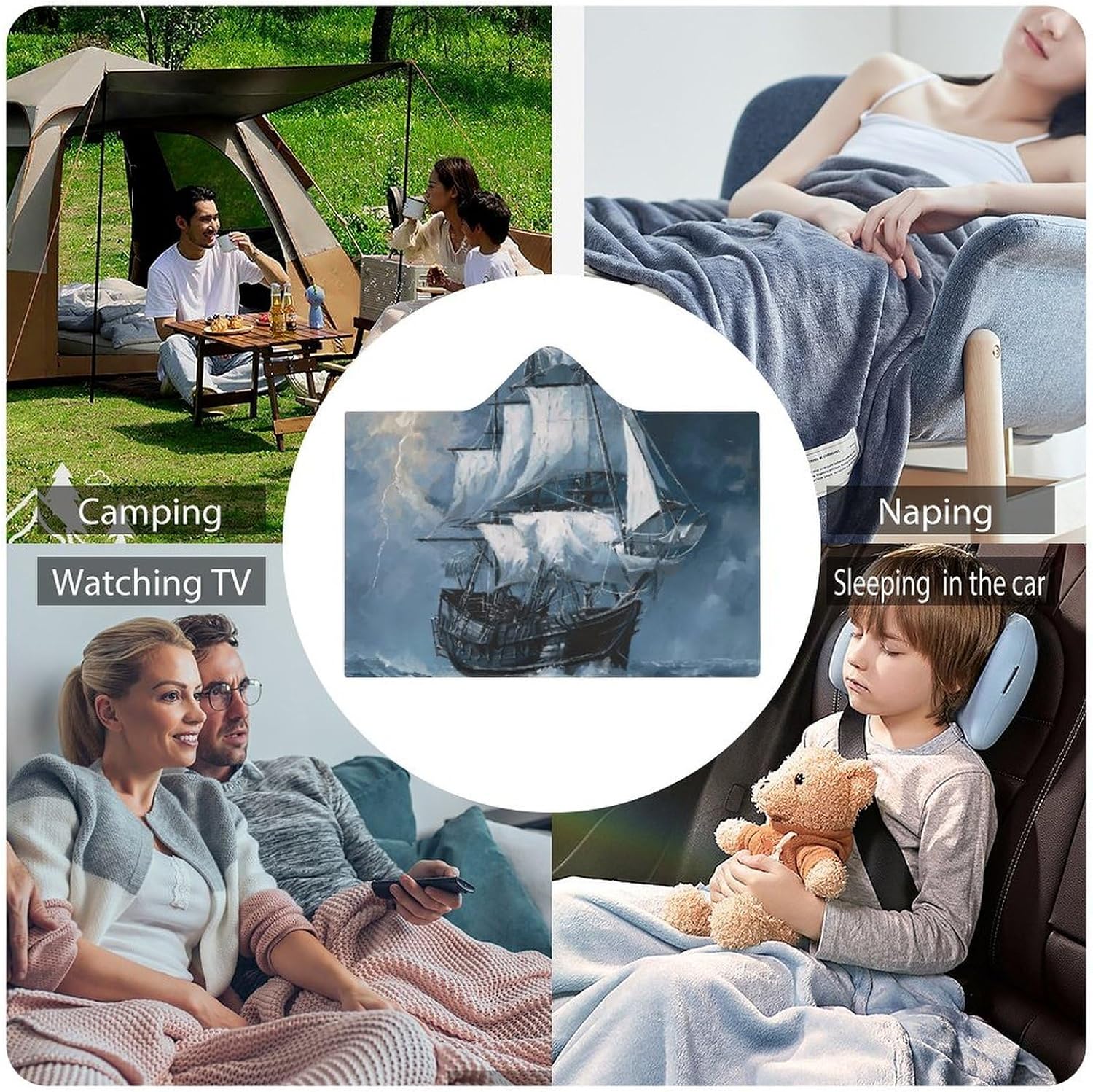 Pirate Ship Sailing Ocean Thunder Wearable Blanket Hoodie | Flannel Fuzzy Machine Washable Home Camping Lounging
