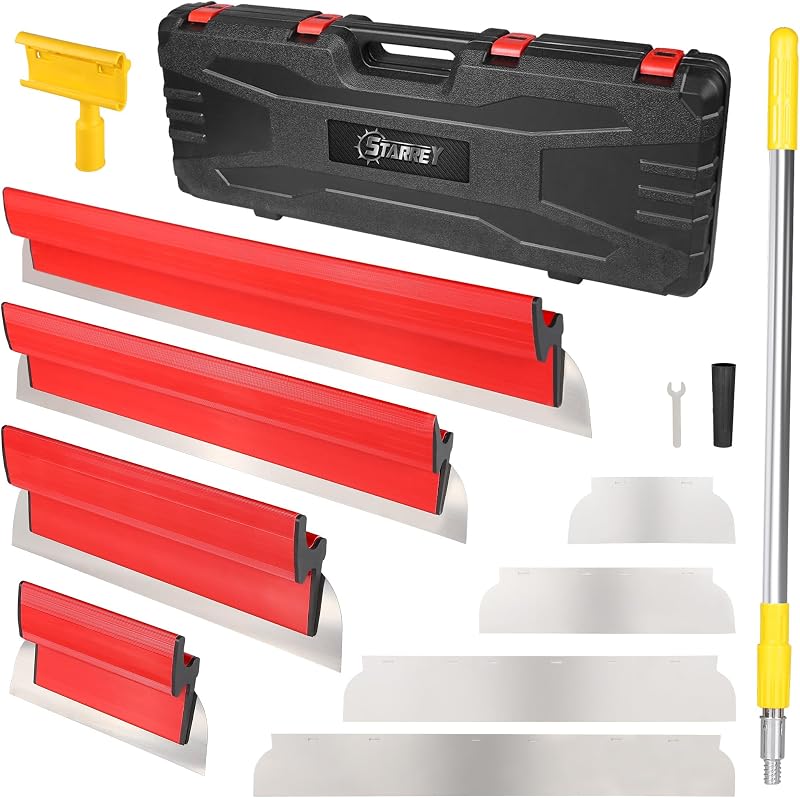 Drywall Skimming Blade Set with 30" - 48" Extension Handle 10in/16in/24in/32in Stainless Steel Skimming Blades for Wall Surface Smoothing Ideal for Drywall Plaster Wallboard Repair Joint