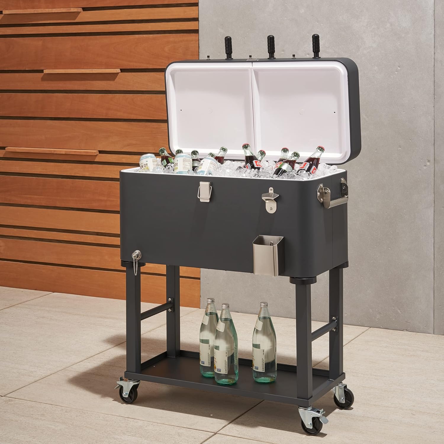 TRINITY 80 Quart Beverage Cooler and Ice Chest with Foosball Table Top and Bottle Opener, Rolling Cart with Storage Shelf, Detachable Tub Design, 96 Can Capacity, includes Protective Cover