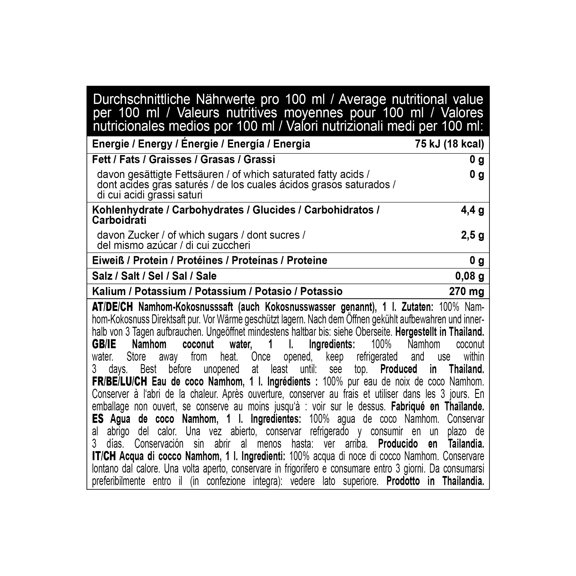 Thai Coco 100% Pures Kokoswasser 6x1L, aus Thailand – Natürliches Coconut Water mit Elektrolyten – Ohne Zuckerzusatz & Ohne Konservierungsstoffe – Hydration Getränk für Sport & Alltag