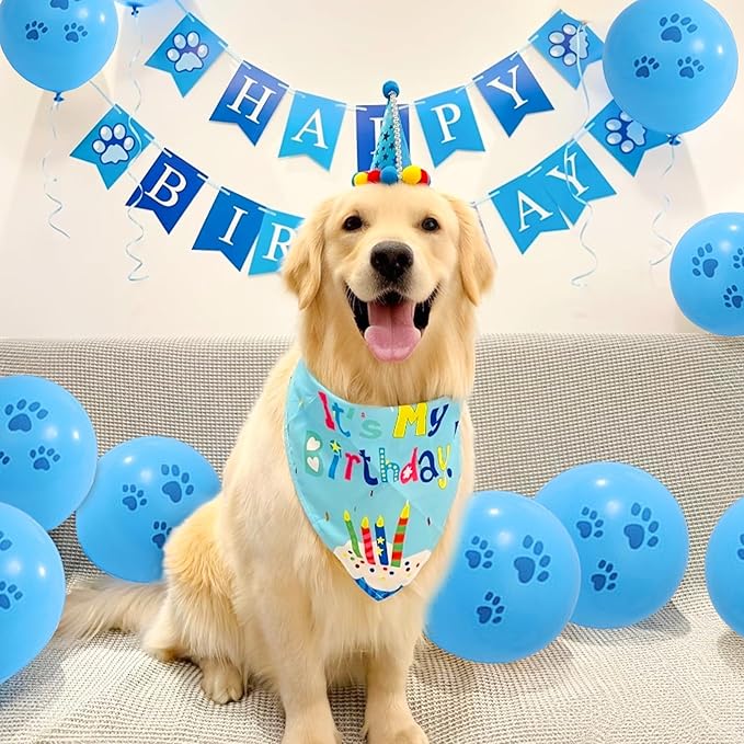 6 Piezas Decoración Cumpleaños Perro - Gorro Pañoleta Corbata Banderín Globos miniatura 8