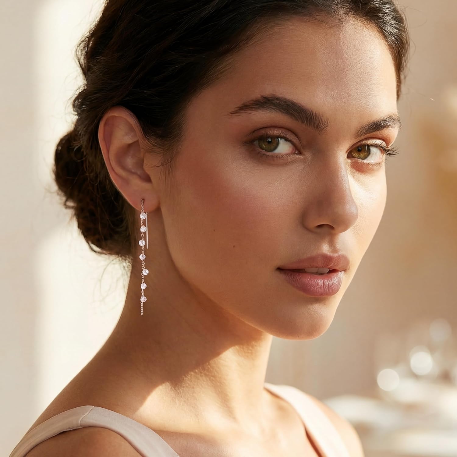 SLUYNZ 925 Sterling Silver Sparkling CZ Droplet Dangle Earrings for Women Teens Elegant Wedding Dangling Earrings Threader Tassel