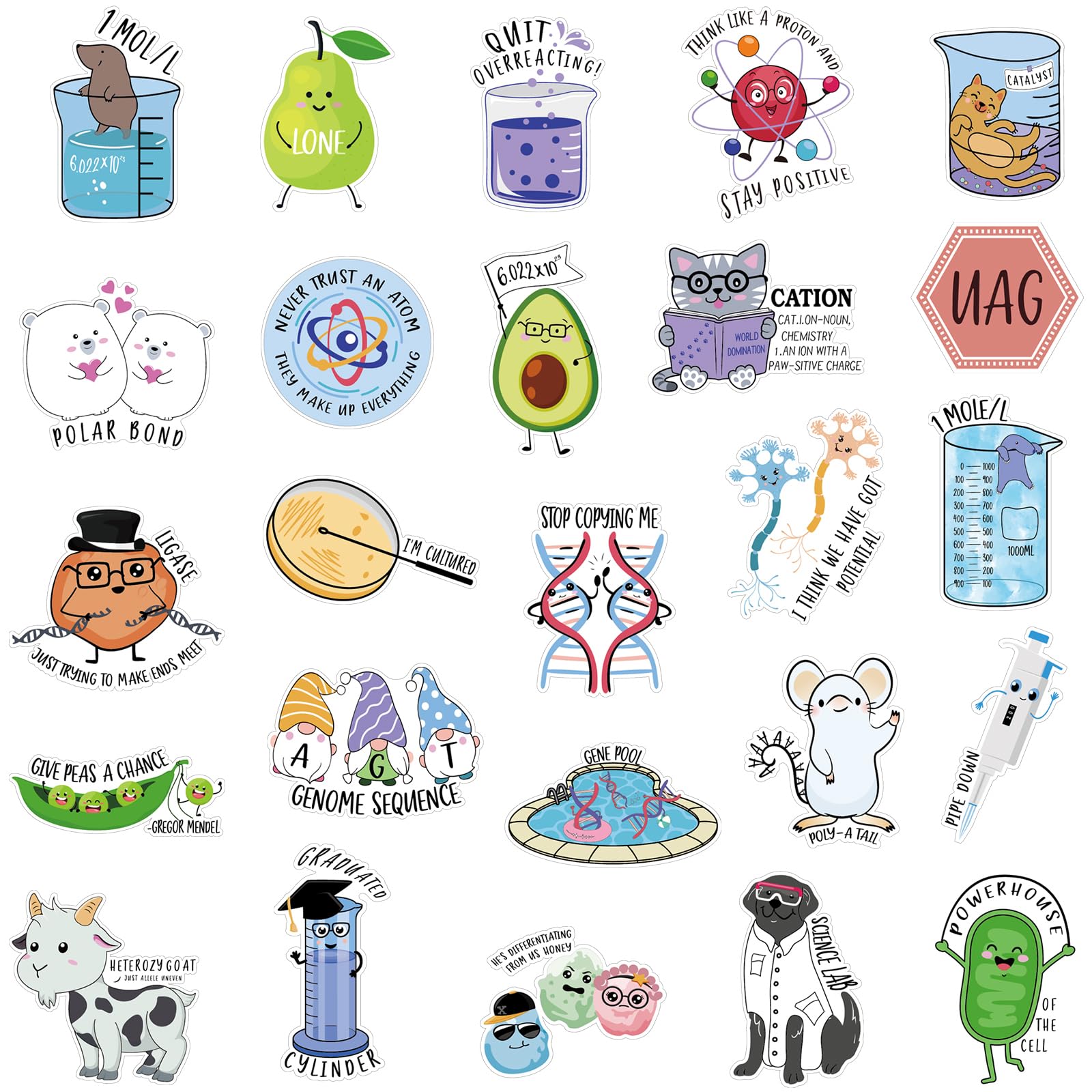 Noveread 500 Pcs Punny Chemistry Stickers Natural Sciences Stickers Funny Biology Experiment Decals for Water Bottle Laptop Phone Notebook Luggage