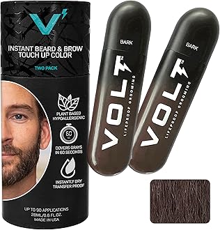 VOLT Grooming Temporary Instant Beard Color ECO 2 Pack Refill - Quick Drying Plant Based Hypoallergenic Brush on Color for Beards, Mustaches, and Eyebrows, Bark (Dark Brown)