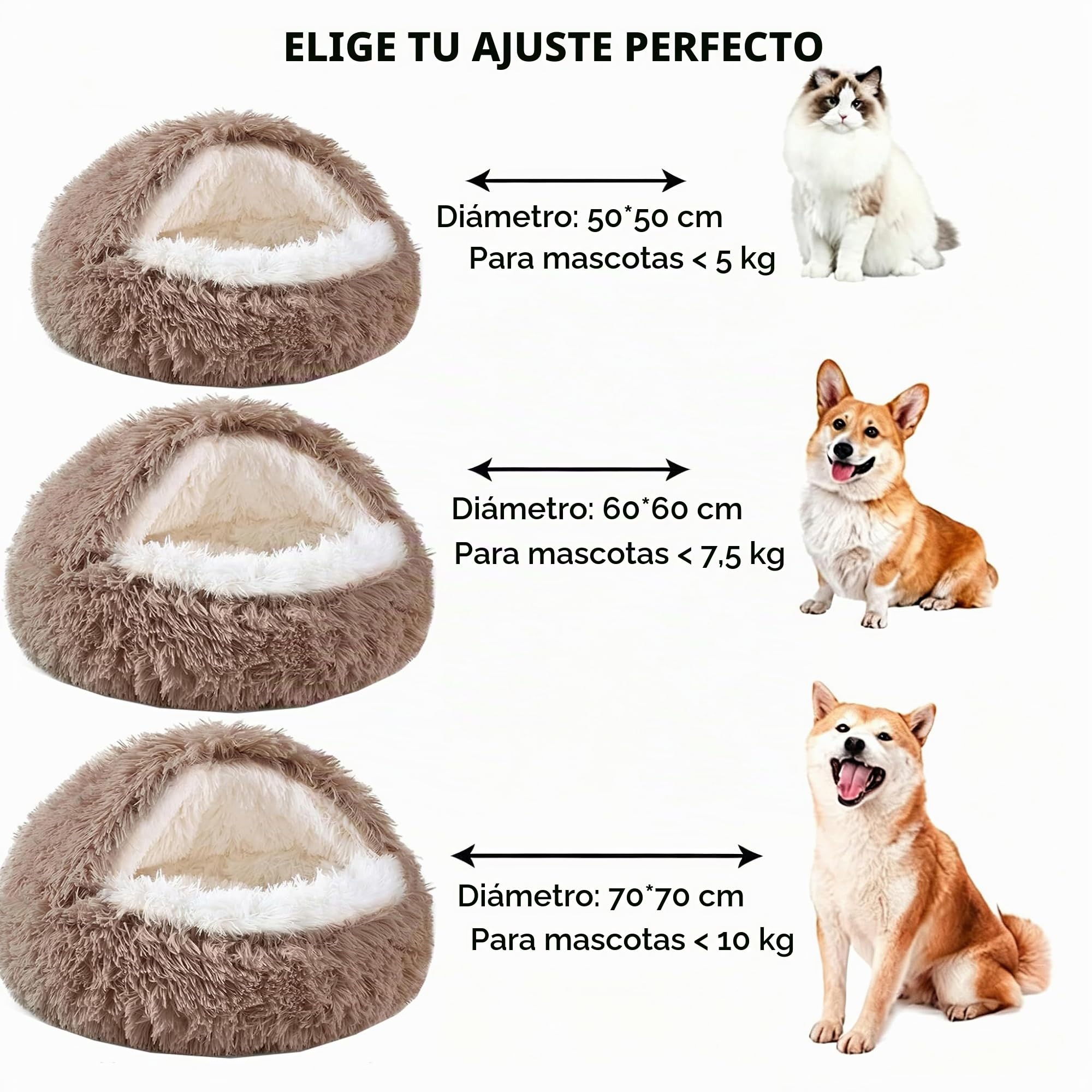 Cama Mullida para Perro en Forma de Concha Cesto de Felpa para Gato Cama para Mascotas de 60 cm Sofá Lavable para Gato Y Perros Medianos Pequeñas Inferior Antideslizante