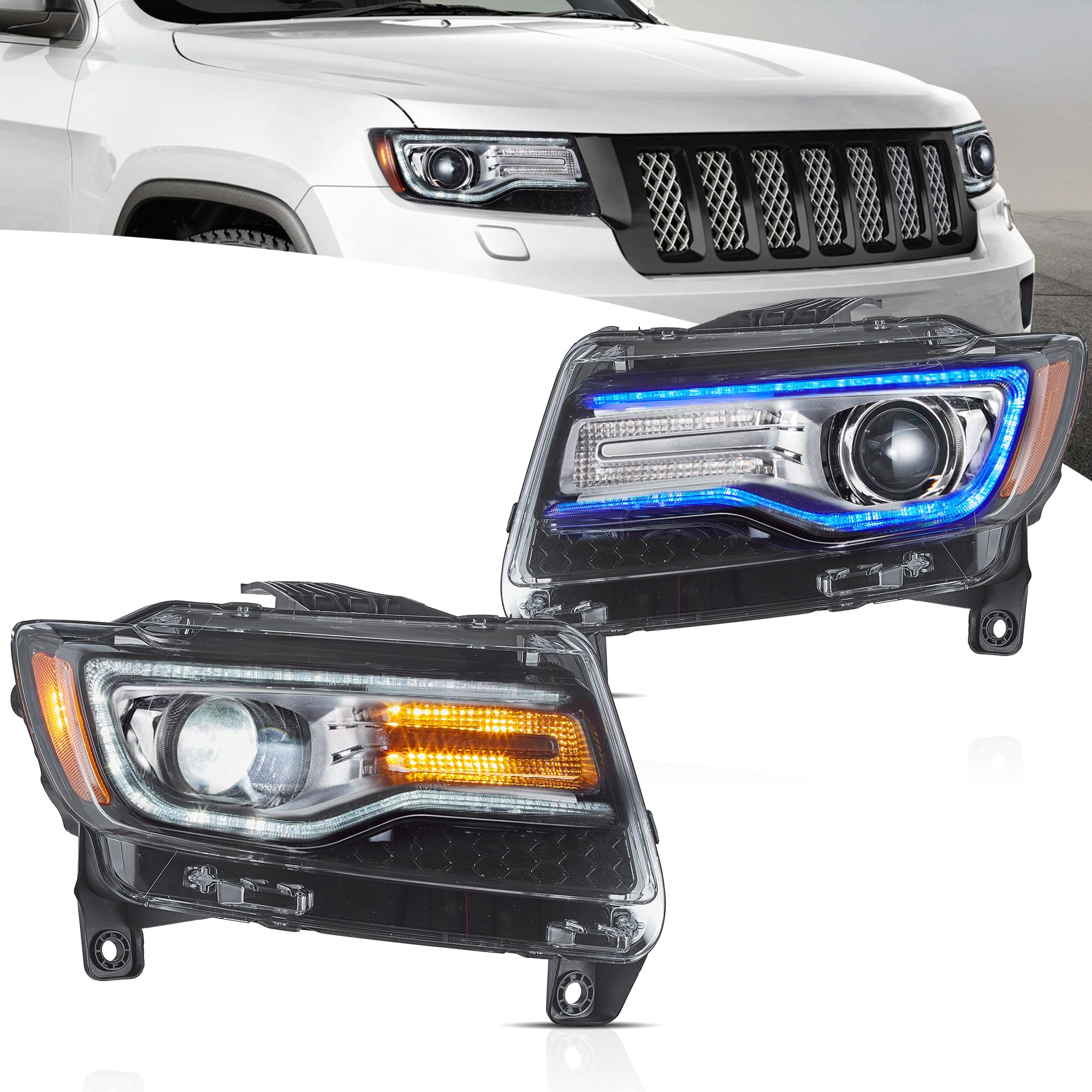 Reflektor LED Grand Cherokee WK2 2011 2012 2013 z dynamicznym wyświetlaczem po stronie kierowcy i pasażera, chromowany