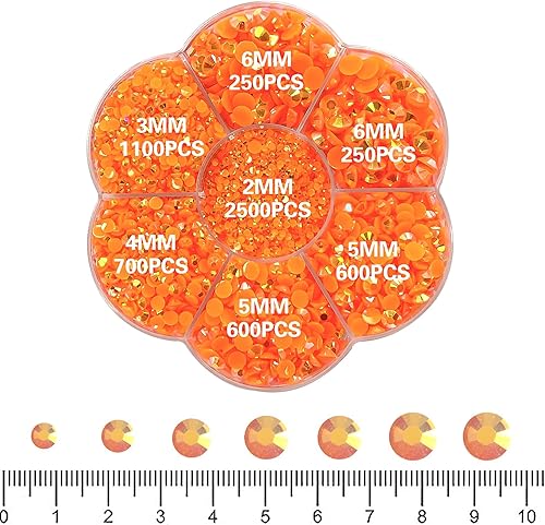 Miniatura 8 de RODAKY 6000 diamantes de imitación de resina con parte trasera plana para manualidades, diamantes de imitación de cristal redondos color naranja de