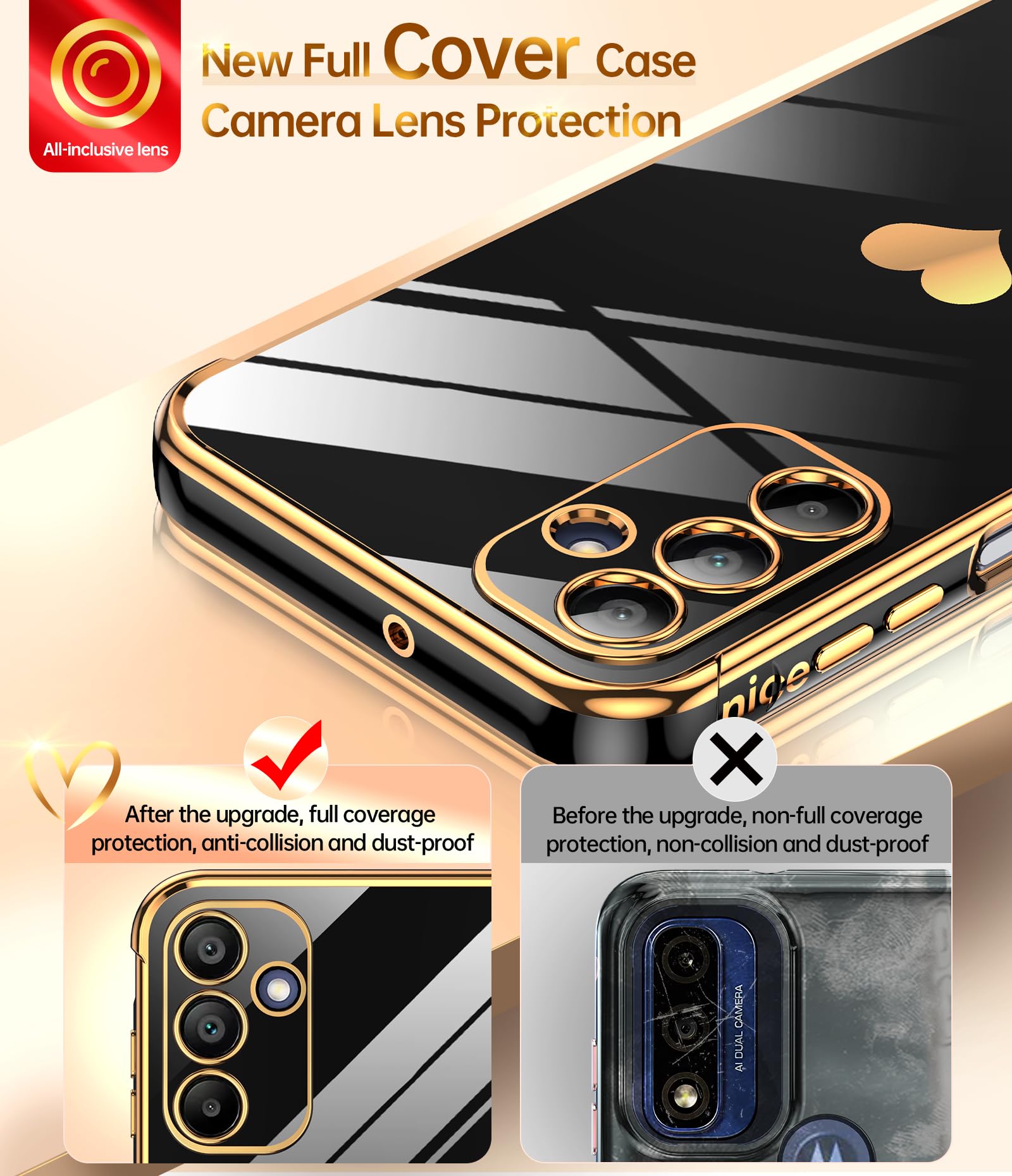 LeYi Cover per Samsung Galaxy A15 5G Custodia con Vetro Temperato [2 Pack], Amore Cuore Paraurti Morbido TPU Sottile Case con Protezione Fotocamera per Samsung A15 Donne, Nero