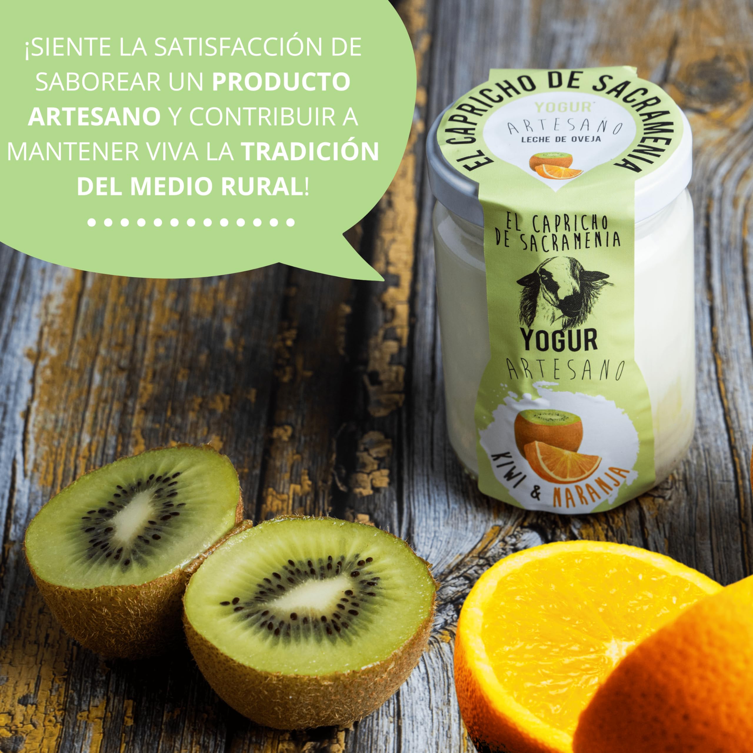 El Capricho de Sacramenia | Pack Kiwi naranja | 20 Yogures Artesanos Leche Oveja preparado natural Kiwi naranja | Cremoso, Natural y Saludable | Preparado Gourmet | Sin Gluten | Sabor Único y Original