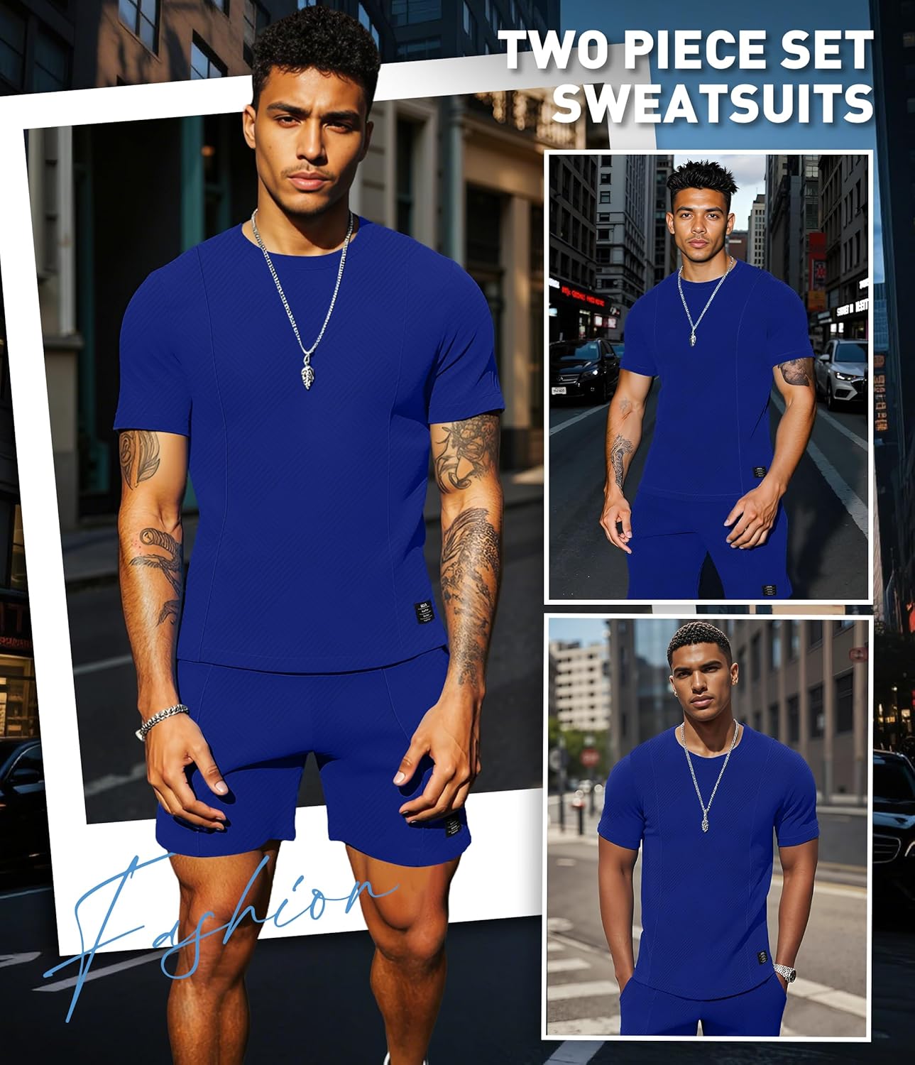UOUA Mens Short Sets Summer 2 Piece Outfits Casual Short Sleeve Jogging Tracksuits - Image 4
