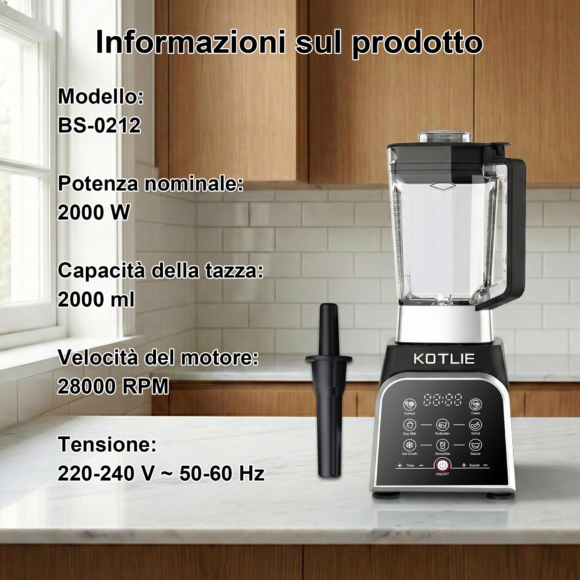frullatore, frullatore da banco multiuso domestico di grande capacità, con ciotola da 2 litri