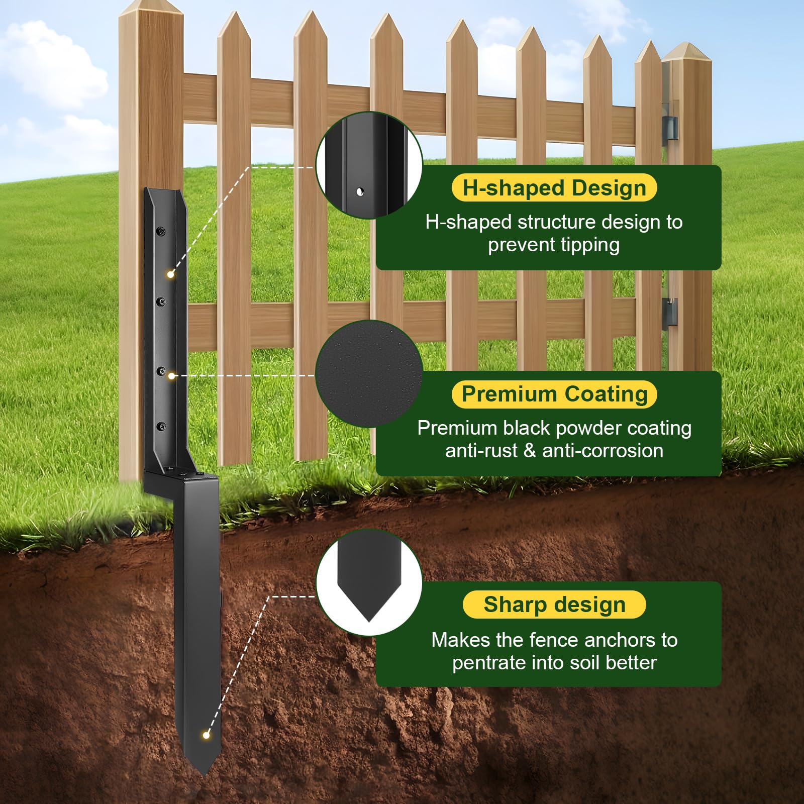 Gxpjycfob Fence Post Repair Kit, Heavy Duty Steel Fence Post Repair Stakes - Image 3