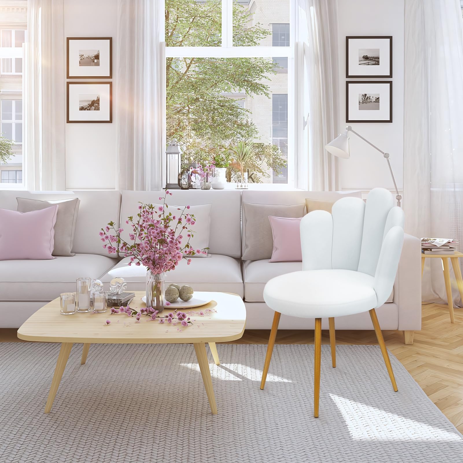 Chaise de vanité Moderne pour Salle de Maquillage, Chaise en Velours de Style Nordique avec Support arrière, Jambe en métal, pour Chambre à Coucher Blanc