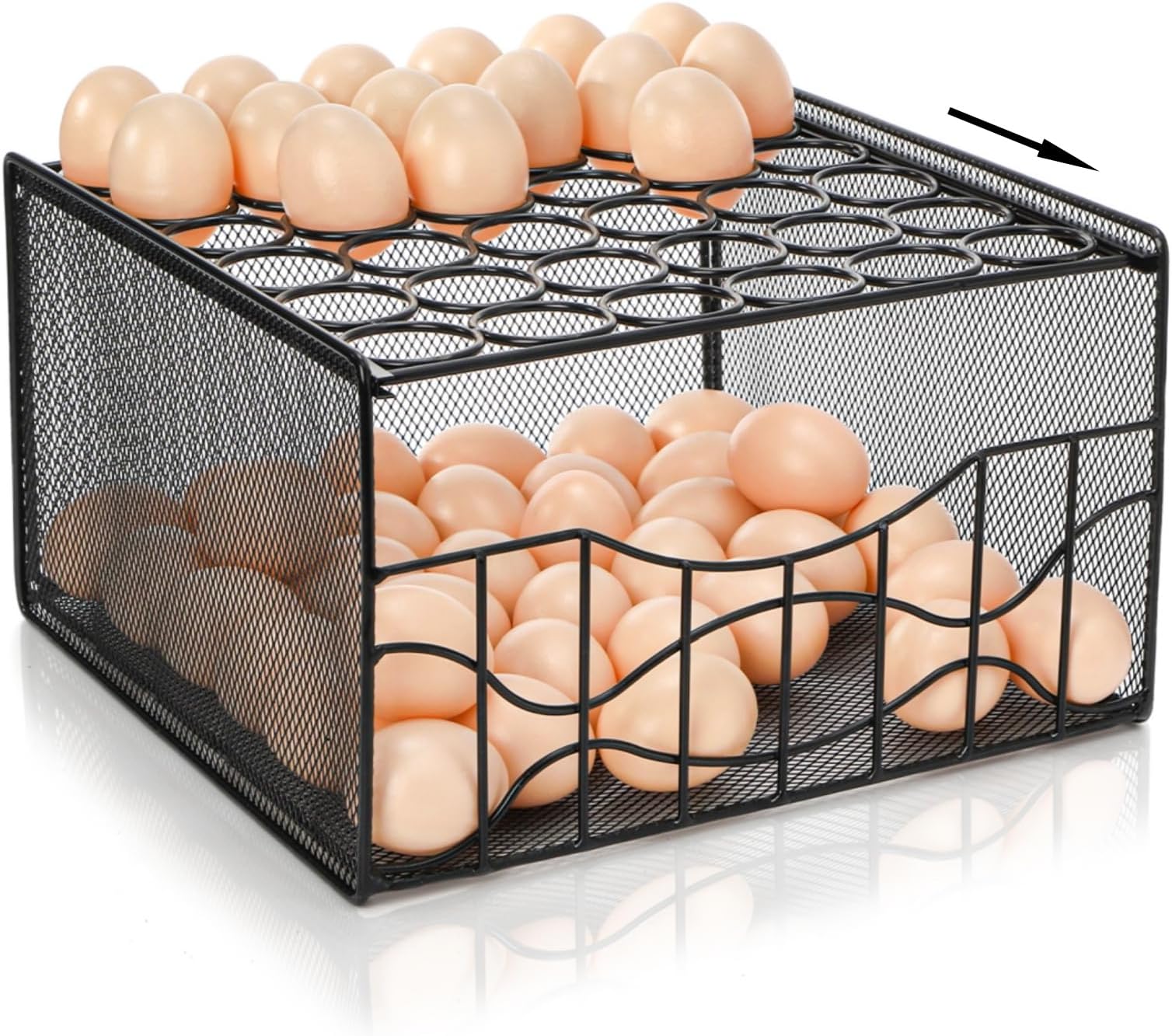 Egg Basket for Gathering, 2 Tier Large Fresh Egg Collecting Holder with Slide Tray, Holds 36 + 100 Eggs, Metal Wire Farm Eggs Storage Rack for Countertop, Chicken Duck Easter EGG, Fruit